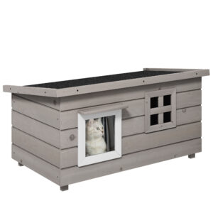 Pawhut Wooden Cat House Grey