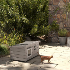 Pawhut Wooden Cat House Grey