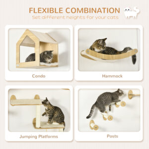 PawHut 8pc Cat Shelves Set w/ Condo
