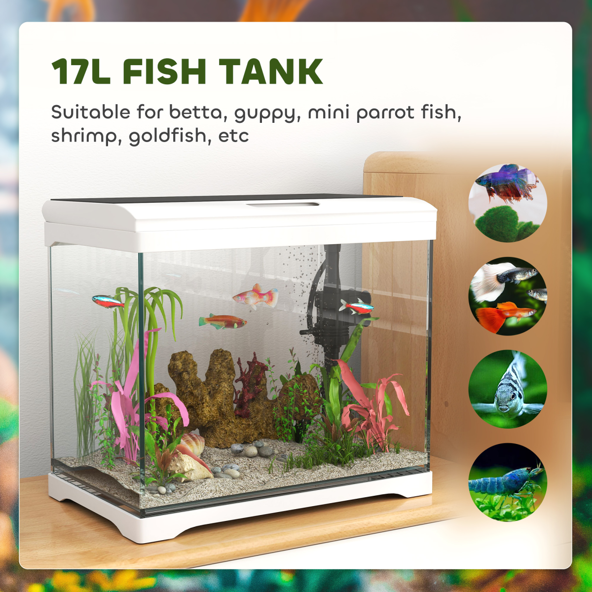 PawHut 17L Glass Fish Tank with Filter PawHut 17L Glass Fish Tank with Filter