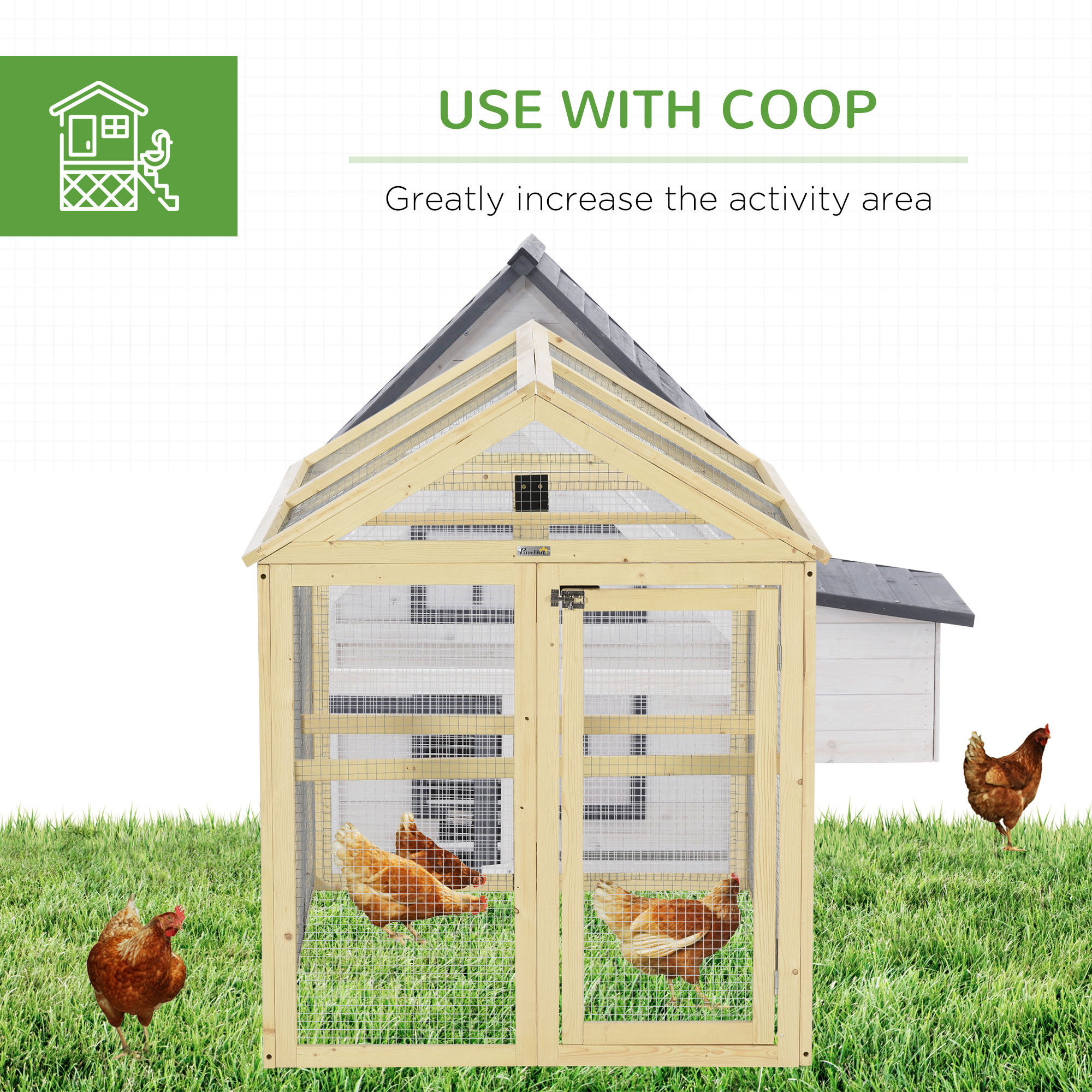 PawHut Chicken Run Wooden Natural Finish PawHut Chicken Run Wooden Natural Finish