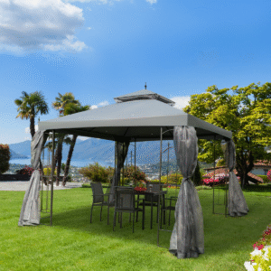 Outsunny Double Top Gazebo 3x3m with Curtains - Image 1 of 7