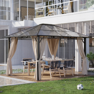 Outsunny 3.6x3m Hardtop Gazebo Brown - Image 1 of 7