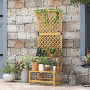 Outsunny Wooden Plant Stand with Trellis - Image 1 of 8
