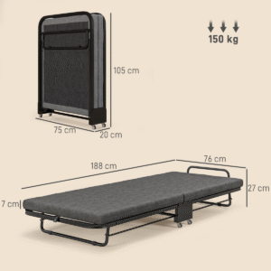 Homcom Single Folding Bed with Mattress - Image 2 of 8