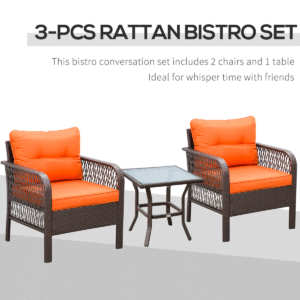 Outsunny 3pc Patio Rattan Bistro Set