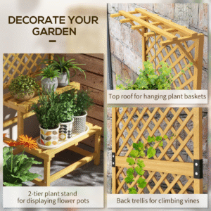 Outsunny Wooden Plant Stand with Trellis - Image 2 of 8