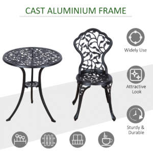 Outsunny Cast Aluminium 3pc Bistro Set