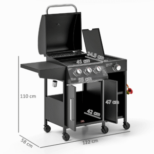 Outsunny 9.5kw Gas Barbecue with 3+1 Burner - Image 4 of 7