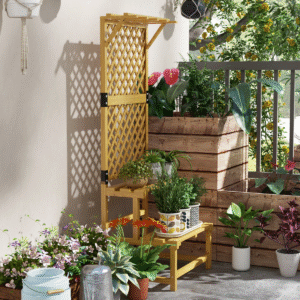 Outsunny Wooden Plant Stand with Trellis - Image 6 of 8