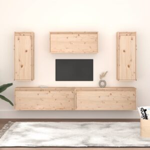 vidaXL TV Cabinets 5pc Solid Pine Wood