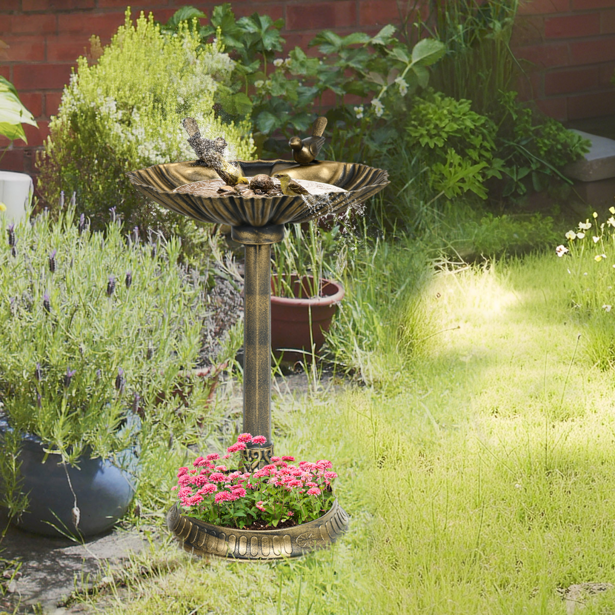 Outsunny Bird Bath w/ Lotus Leaf Basin - Image 1 of 8 Outsunny Bird Bath w/ Lotus Leaf Basin - Image 1 of 8