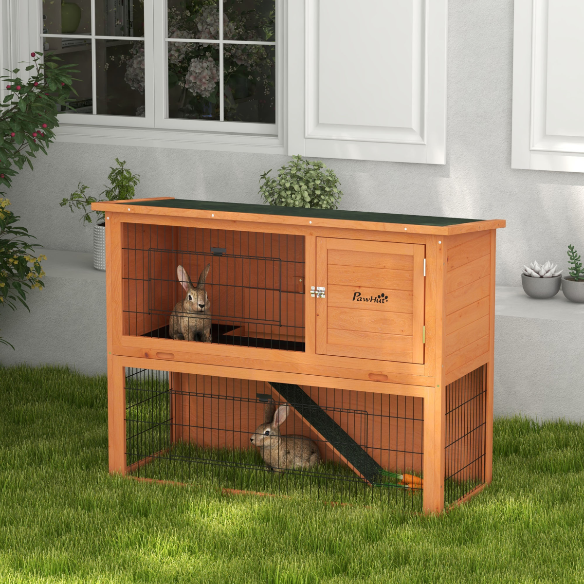 PawHut Wooden Rabbit Hutch for 1-2 Rabbits - Image 1 of 8 PawHut Wooden Rabbit Hutch for 1-2 Rabbits - Image 1 of 8