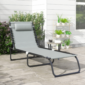 Outsunny Folding Beach Chair Light Grey - Image 1 of 8
