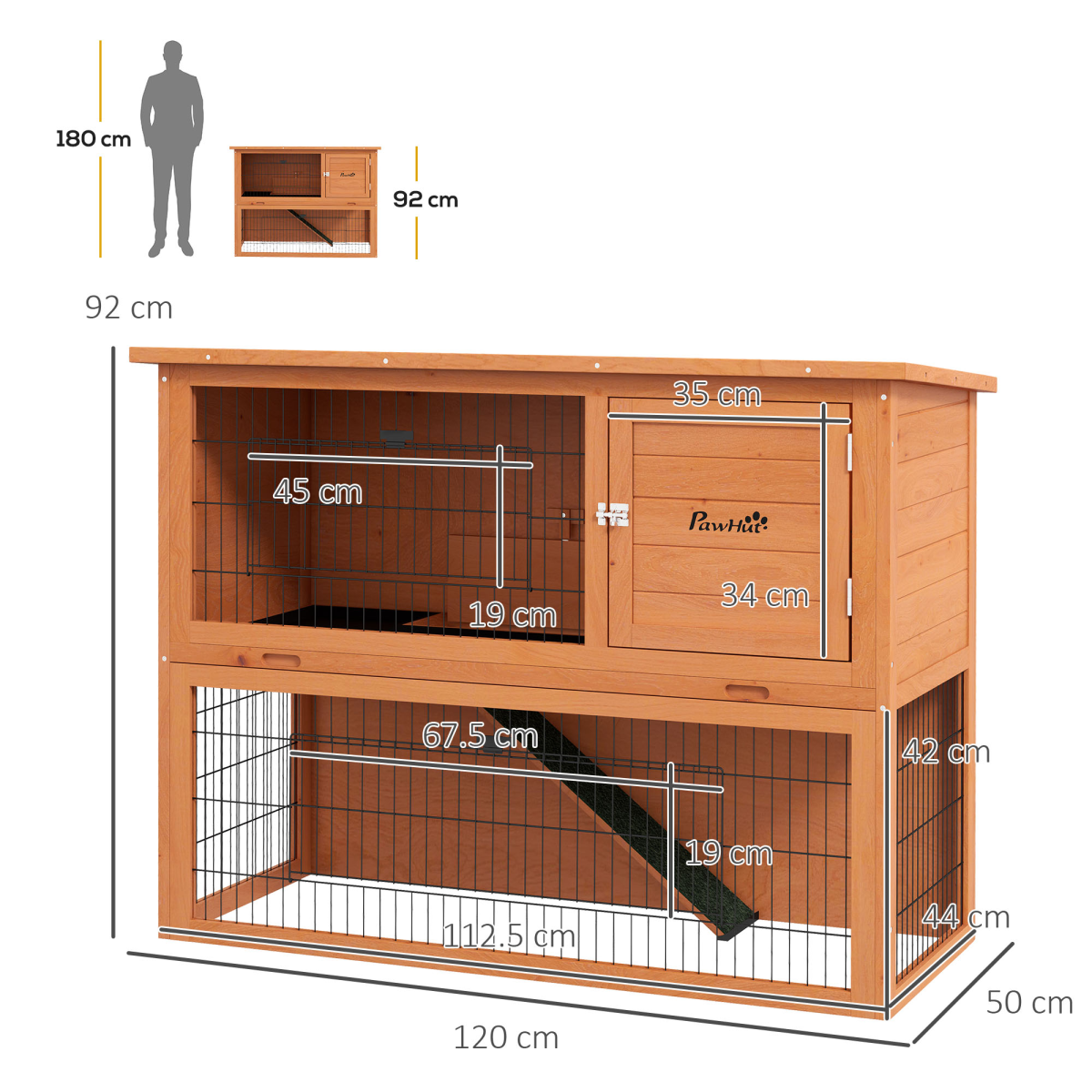 PawHut Wooden Rabbit Hutch for 1-2 Rabbits – Image 2 of 8 PawHut Wooden Rabbit Hutch for 1-2 Rabbits - Image 2 of 8