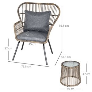Outsunny 3pc Webbed PE Rattan Patio Set - Image 2 of 8