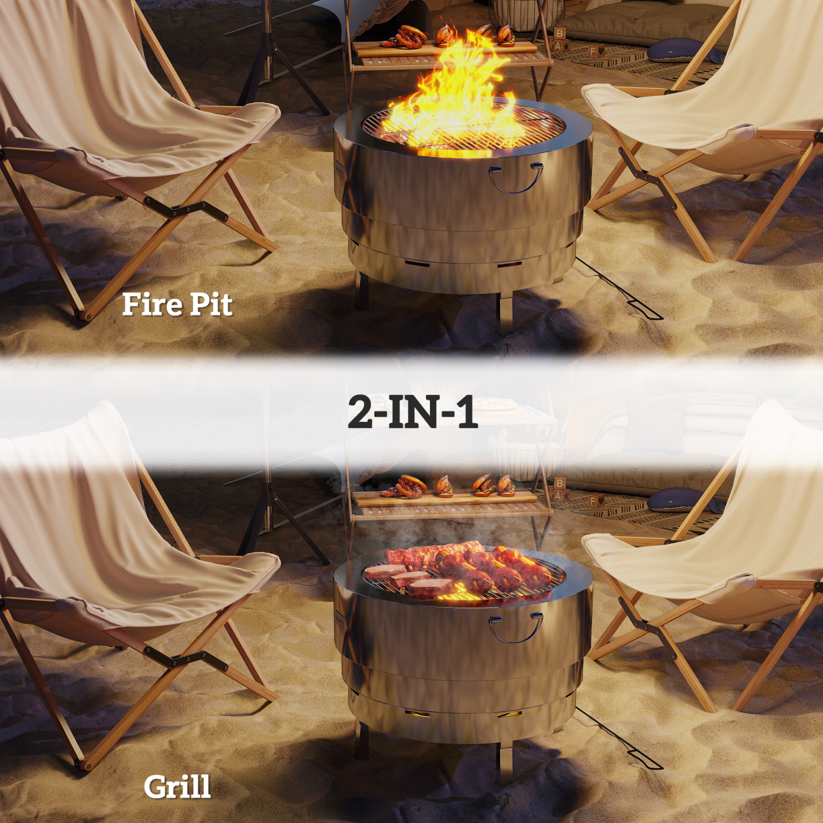 Outsunny Round Fire Pit with Grill Net – Image 4 of 7 Outsunny Round Fire Pit with Grill Net - Image 4 of 7