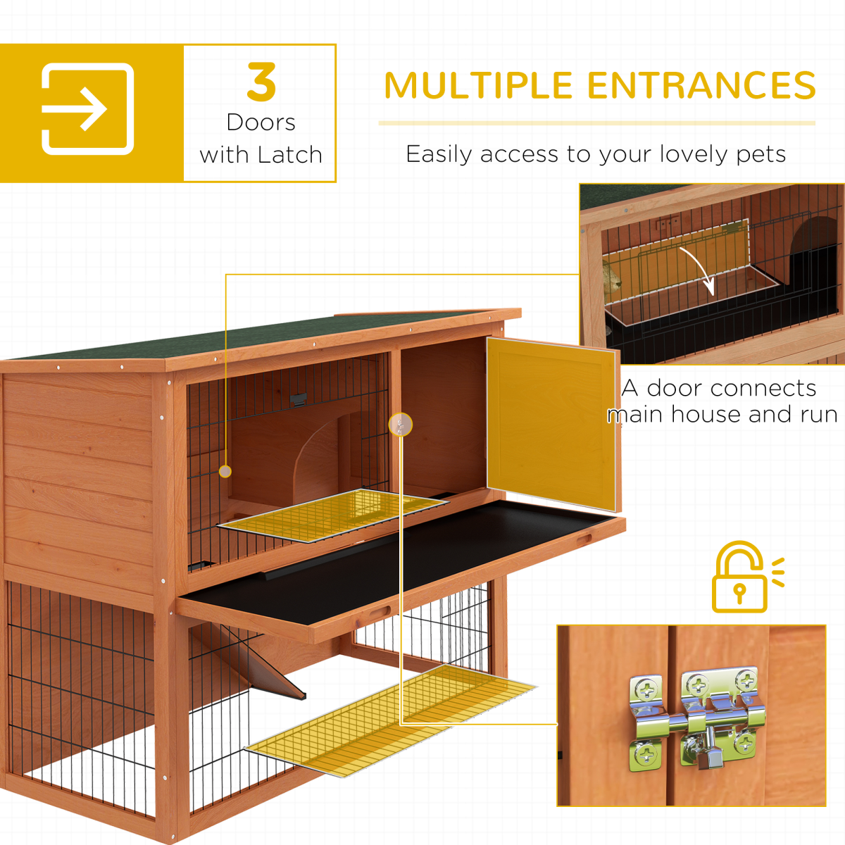 PawHut Wooden Rabbit Hutch for 1-2 Rabbits – Image 3 of 8 PawHut Wooden Rabbit Hutch for 1-2 Rabbits - Image 3 of 8