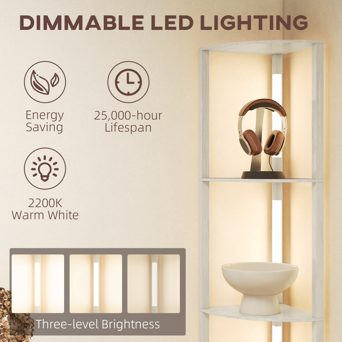 Homcom Corner Floor Lamp, Warm White – Image 3 of 7 Homcom Corner Floor Lamp, Warm White - Image 3 of 7