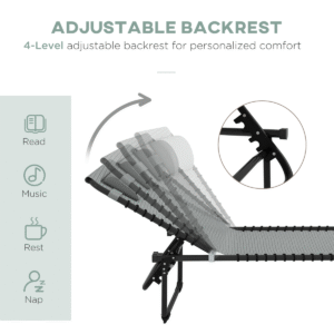 Outsunny Folding Beach Chair Light Grey - Image 3 of 8