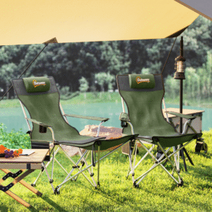 Outsunny 2 Reclining Camping Chairs Olive Green - Image 1 of 7