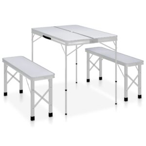 vidaXL Folding Camping Table w/ 2 Benches - Image 1 of 5