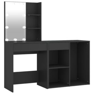 vidaXL LED Dressing Table with Cabinet Black - Image 4 of 5