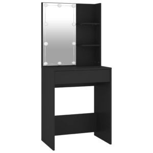 vidaXL LED Dressing Table with Cabinet Black - Image 5 of 5
