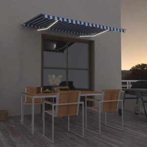 vidaXL Manual Retractable Awning w/ LED, 300 x 250cm, Blue & White – Image 1 of 1