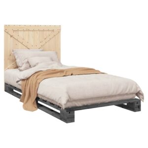 vidaXL Bed Frame Solid Pine Wood Grey Frame - Image 3 of 4