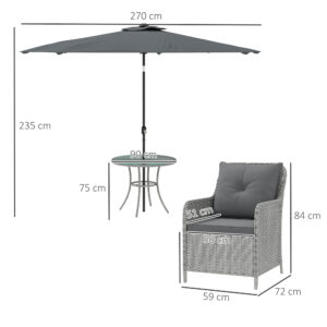 Outsunny Rattan Dining Set w/ Parasol - Image 5 of 8