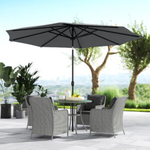 Outsunny Rattan Dining Set w/ Parasol - Image 7 of 8
