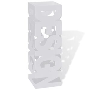 vidaXL White Square Umbrella Stand w/ Design Text - Image 1 of 5