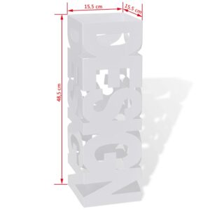 vidaXL White Square Umbrella Stand w/ Design Text - Image 5 of 5