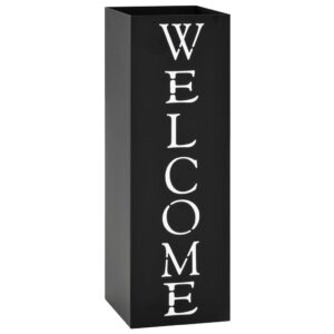 vidaXL Umbrella Stand Welcome Steel Black - Image 1 of 5