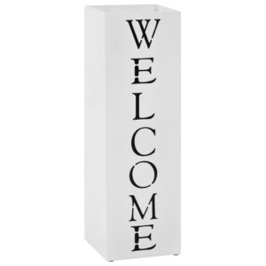 vidaXL Umbrella Stand Welcome Steel White - Image 1 of 5