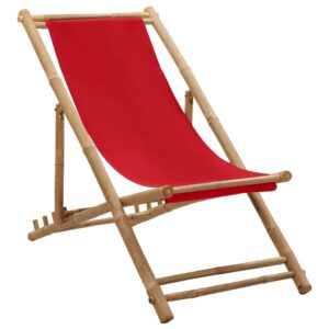 vidaXL Deck Chair Bamboo and Canvas, Red - Image 1 of 1