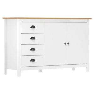 vidaXL Sideboard 130x40x80cm Pine Wood, White & Brown - Image 1 of 1