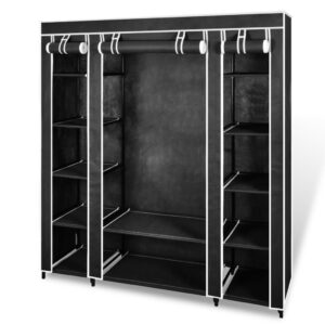 vidaXL Fabric Wardrobe w/ Compartments, Black - Image 1 of 1
