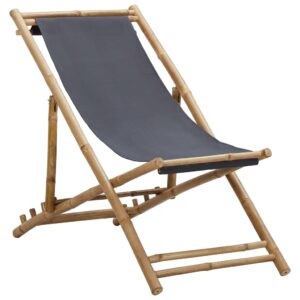 vidaXL Deck Chair Bamboo and Canvas, Dark Grey - Image 1 of 1