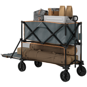 Outsunny Double Decker Folding Trolley Cart, Grey - Image 1 of 1