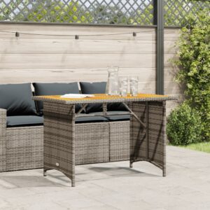 vidaXL Poly Rattan Garden Table w/ Wooden Top - Image 3 of 5