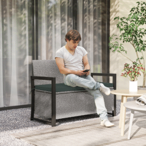 Outsunny Rattan Garden Bench w/ Storage - Image 1 of 7