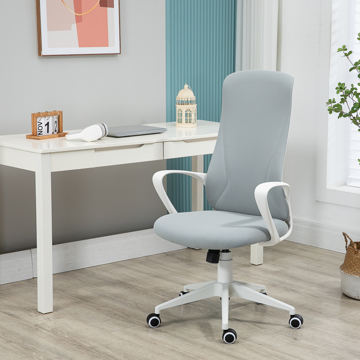 Vinsetto High-Back Home Office Chair Grey - Image 1 of 8 Vinsetto Office Chair Height Adjustable High-Back