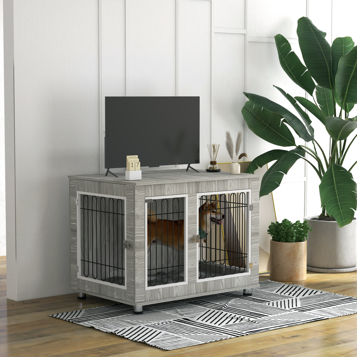 PawHut Dog Crate Furniture Double Door - Image 1 of 8 PawHut Dog Crate Furniture Double Door - Image 1 of 8