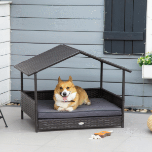 PawHut Rattan Pet Bed with Soft Cushion