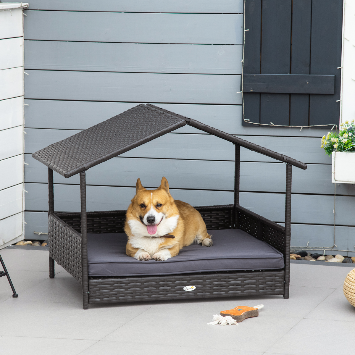PawHut Rattan Dog Bed w/ Soft Cushion - Image 1 of 8 PawHut Rattan Pet Bed with Soft Cushion