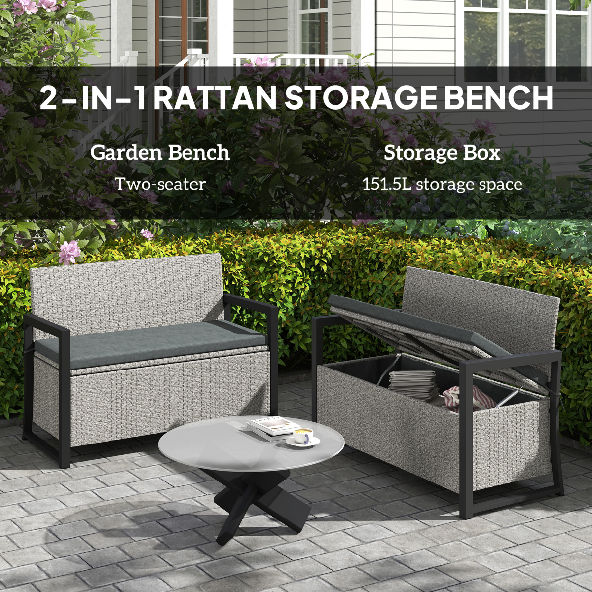 Outsunny Rattan Garden Bench w/ Storage – Image 3 of 7 Outsunny Rattan Garden Bench w/ Storage - Image 3 of 7