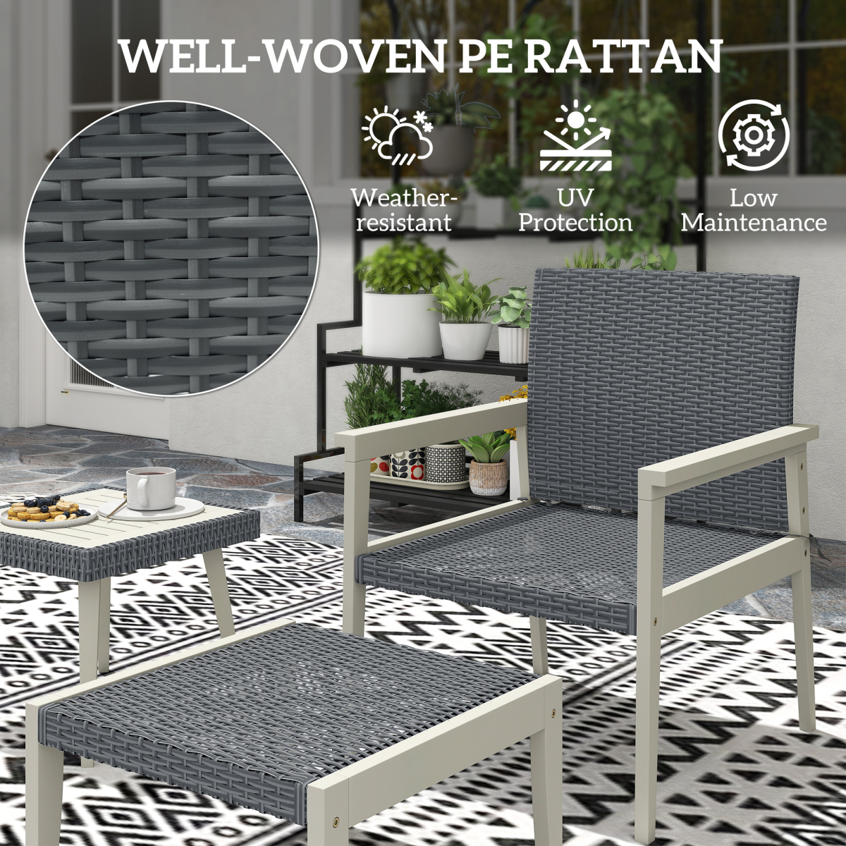 Outsunny 5pc Rattan Patio set w/ Wood Top – Image 2 of 7 Outsunny 5pc Rattan Patio set w/ Wood Top - Image 2 of 7