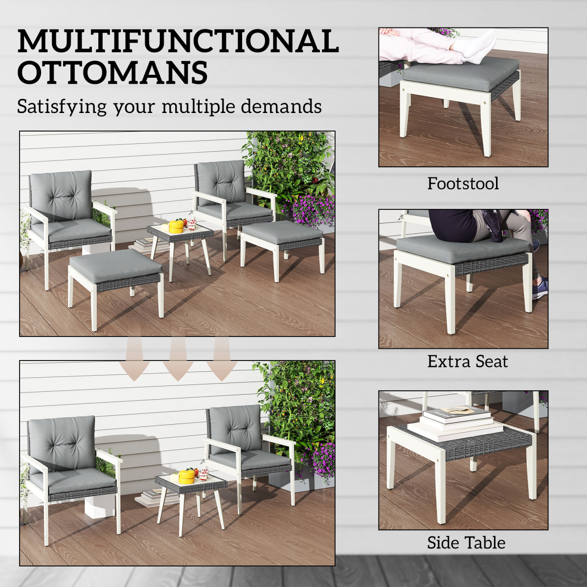 Outsunny 5pc Rattan Patio set w/ Wood Top – Image 4 of 7 Outsunny 5pc Rattan Patio set w/ Wood Top - Image 4 of 7